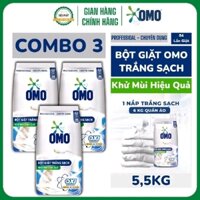 COMBO 3 Bột Giặt OMO Chuyên Dụng Trắng Sạch OXI PRO-POWER Túi 5,5kg - Sạch Bẩn, Tẩy Trắng - Khử Mùi Hiệu Quả