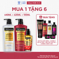 Combo 3 Bước TRESemmé Keratin Smooth Cho Tóc Khô Xơ Rối Vào Nếp Suôn Mượt Dầu Gội 640g+Dầu Xả 620g+Serum 100ml