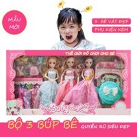 Combo 3 Búp bê Barbi, công chúa Elsa đồ chơi búp bê hộp quà tặng cho bé,đồ chơi bé gái ,đồ chơi búp bê