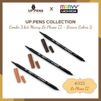 Combo 3 bút brush viết calligraphy hai đầu Marvy 1122 - Brown Colors 2