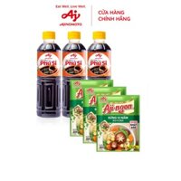 Combo 3 chai nước tương  "Phú Sĩ" 500ml + Combo 3 gói Hạt nêm Aji-ngon® Nấm 200g