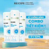 Combo 3 Chai Xịt Chống Nắng Recipe size mini đi Du Lịch, đi chơi, mang lên máy bay 50ml