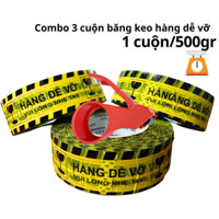 Combo 3 cuộn băng keo hàng dễ vỡ kèm dao cắt băng keo, 1 cuộn 500gram, rộng 4,7cm, lõi giấy 5mm - Tân An An