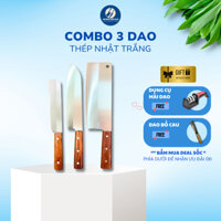 Combo 3 dao nhà bếp thép Nhật trắng không gỉ - Chuôi gỗ hương