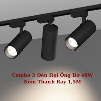 Combo 3 Đèn Rọi Ống Bơ Công Suất 40w +Thanh Ray 1,5 M- Đèn Rọi Ray Trang Trí Shop Quần Áo