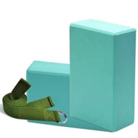 Combo 3 Dụng Cụ Hỗ Trợ Tập Yoga - 2 Gạch Tập Yoga Trơn, Không Họa Tiết  1 Dây Đai Tập Yoga Sợi Cotton - COMBO XANH DƯƠNG NHẠT