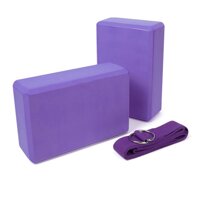 Combo 3 Dụng Cụ Hỗ Trợ Tập Yoga - 2 Gạch Tập Yoga Trơn, Không Họa Tiết  1 Dây Đai Tập Yoga Sợi Cotton - COMBO TÍM ĐẬM.