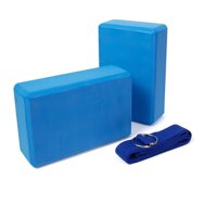 Combo 3 Dụng Cụ Hỗ Trợ Tập Yoga - 2 Gạch Tập Yoga Trơn, Không Họa Tiết  1 Dây Đai Tập Yoga Sợi Cotton - COMBO XANH DƯƠNG ĐẬM