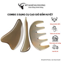 Combo 3 Dụng Cụ Massage Da Mặt, Ấnn Huyệt Cạo Gió Bằng Sừng Tự Nhiên | Mỹ nghệ Hà Phương