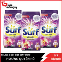 Combo 3 Giá sỉ nguyên thùng bột giặt Surf Hương nước xả vải (Tím) Gói lớn 5.3kg