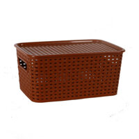 Combo 3 giỏ Hàn Quốc có nắp đậy, đựng đồ đa năng Song Long cỡ nhỏ 29 x 20 x 13- nhiều màu sắc - nâu