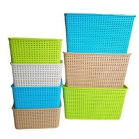 Combo 3 Giỏ Nắp Nhựa Việt Nhật, Giỏ nhựa có nắp, Rổ Nhựa Chữ Nhật Kèm Nắp Cỡ Lớn Đựng Đồ Đa Năng