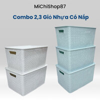 Combo 3 Giỏ Nhựa Có Nắp Cỡ ĐẠI Nhựa Việt Nhật, Rổ Nhựa Chữ Nhật Có Nắp Cỡ Lớn Đựng Đồ Đa Năng