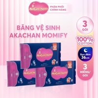 Combo 3 Gói Băng Vệ Sinh AKACHAN MOMIFY Size 36 Nhật Bản Chính Hãng Dùng Cho Ban Đêm