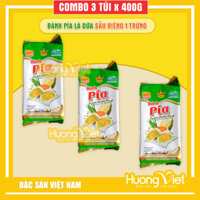 Combo 3 gói bánh pía 2 sao Lá Dứa đậu xanh sầu riêng 1 trứng 400gr, bánh pía Sóc Trăng