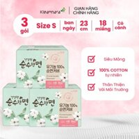 Combo 3 gói BVS cao cấp Hàn Quốc siêu thấm bảo vệ da nhạy cảm size S 23cm/18 miếng Kleannara Organic