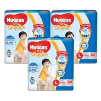 Combo 3 Gói Tã Quần Huggies Dry Gói Cực Đại L68 (68 Miếng) - Bao Bì Mới