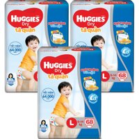 Combo 3 Gói Tã Quần Huggies Dry Gói Cực Đại L68 (68 Miếng) – Bao Bì Mới