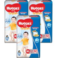 Combo 3 Gói Tã Quần Huggies Dry Gói Cực Đại XL62 (62 Miếng) – Bao Bì Mới