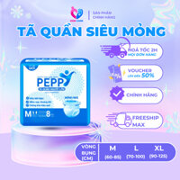 Combo 3 gói Tã Quần Người Già Peppy Siêu Mỏng, Bỉm Quần Người Già Kháng Khuẩn Size M8, L7, XL7 Miếng