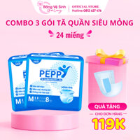 Combo 3 gói Tã Quần Người Già Peppy Siêu Mỏng, Bỉm Quần Người Già Kháng Khuẩn Size M8, L7, XL7 Miếng