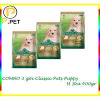 (Combo 3 gói thức ăn cho chó con Classic Pets Pupyy) Thức ăn cho Chó con Classic Pets Puppy - Thức ăn hạt khô cho chó con - Vị sữa - gói 400gr (P.Pet)