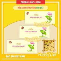Combo 3 hộp bánh đậu xanh Hạt Sen Rồng Vàng Hưng Long 150gr, bánh mịn ít ngọt đặc sản Hải Dương