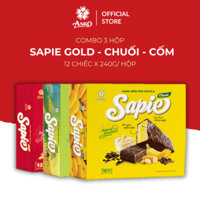 Combo 3 Hộp Bánh Mềm Phủ Socola Sapie Gold - Chuối - Cốm 12 chiếc/ hộp (240g)