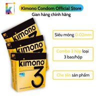 Combo 3 hộp Bao cao su Kimono Gold Siêu mỏng 0.02mm - Bôi trơn gốc nước -  Loại 3 baohộp