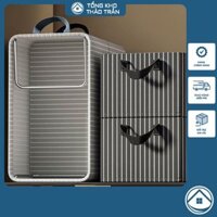 Combo 3 Hộp Đựng Đồ Chăn Màn Quần Áo Đa Năng Gấp Gọn, Hộp Khung Thép Họa Tiết Kẻ Sọc, Kích Thước 47*28*20cm