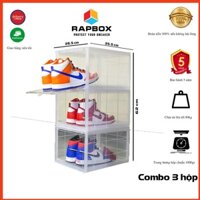Combo 3 Hộp Đựng Giày RAPBOX Cao Cấp Nhựa Cứng Trong Suốt Cửa Mở Nam Châm - 3HRB, Hộp Size Lớn