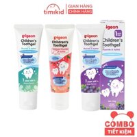 COMBO 3 Hộp Kem đánh răng Pigeon 45g cho bé từ 1 tuổi - Hương Dâu/ Nho/ Hương Tự nhiên và Trái Cây Nhiệt Đới - Timikid