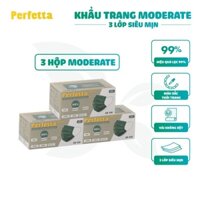 Combo 3 Hộp Khẩu trang y tế 3 lớp Perfetta Moderate Trắng/Xanh/Hồng/Xanh Rêu/Đen (50 Cái/ Hộp)