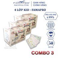 COMBO 3 HỘP Khẩu trang Y Tế 4 Lớp KID Nam Anh Famapro Hình Hộp 50 chiếc