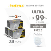Combo 3 hộp Khẩu trang y tế 4 lớp Perfetta Ultra Lọc bụi, kháng khuẩn, kháng vi rút, lọc bụi mịn 2.5  35 cáihộp - TRẮNG
