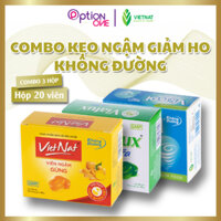 COMBO 3 HỘP KHÔNG ĐƯỜNG Kẹo ngậm Viacol 20 viên - gừng Vietnat 20 viên - Viatux Extra 20 viên giảm ho đau rát họng