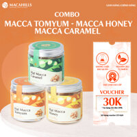 Combo 3 hộp Macca vị Tomyum , Macca Vị Mật Ong và Macca Vị Caramel hộp 100gr