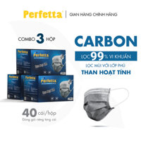 Combo 3 HỘP - PERFETTA CARBON - Khẩu Trang Carbon Hoạt Tính Chất Lượng Cao, Khử Mùi, Chống Bụi Mịn, Màu Xám Xanh, 4 Lớp, Bảo Vệ Tối Ưu, Đóng Gói Từng Cái - 40 cáihộp
