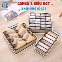 Combo 3 hộp vải đựng đồ lót, hộp đựng quần chip áo ngực chia nhiều ngăn tiện lợi vải không dệt chống ẩm mốc