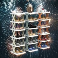 [combo 3 ]kệ để giày dép 5 tầng chữ X - Kệ đựng giày dép đa năng bằng nhựa lắp ghép tháo nắp .