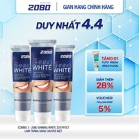 Combo 3 Kem Đánh Răng Trắng Răng 2080 Shining White 3D Effect Cao Cấp Hàn Quốc
