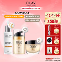 Combo 3: Kem Dưỡng Ẩm Ngày, Đêm OLAY TOTAL EFFECTS + Super Serum OLAY LUMINOUS NIACINAMIDE VITAMIN C (50G X2 + 30ML)