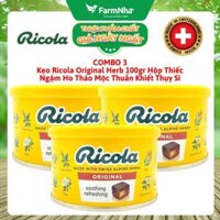 (Combo 3) Kẹo Ricola Original Herbs Hộp Thiếc 100g Thảo Mộc – Mát Họng, Giảm Ho, Thơm Miệng