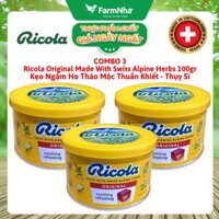 (Combo 3) Kẹo Ricola Original Herbs Hộp Thiếc 100g Thảo Mộc – Mát Họng, Giảm Ho, Thơm Miệng