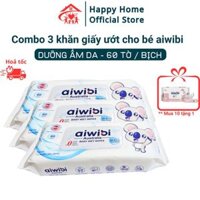 Combo 3 khăn giấy ướt cho bé Aiwibi - Australia, khăn ướt cho bé sơ sinh dịu nhẹ và dưỡng ẩm da