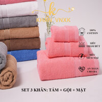 Combo 3 khăn tắm, khăn gội, khăn lau mặt VNXK, 100% cotton mềm mịn