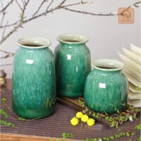 Combo 3 lọ hoa decor vẽ tay, bộ bình hoa trang trí Gốm Sứ, lọ gốm men lạnh Bát Tràng