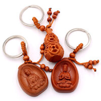 Combo 3 móc khóa phong thủy gỗ đàn hương A di đà - Đại nhật như lai - Hồ lô