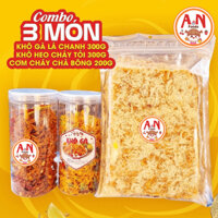 Combo 3 món 800g (Khô gà lá chanh 300g+khô heo cháy tỏi 300g+cơm cháy siêu chà bông 200g)