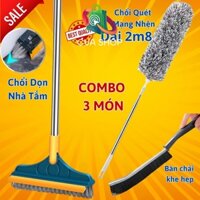 [COMBO 3 MÓN] chổi quét trần nhà chà sàn nhà tắm tặng kèm chải vệ sinh khe hẹp
